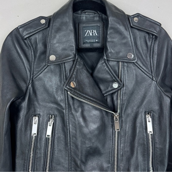 Zara faux Leather biker jacket Black sz M - Picture 3 of 5